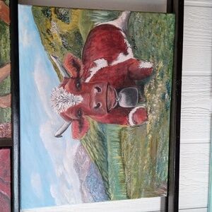 Original acrylic funny cow painting